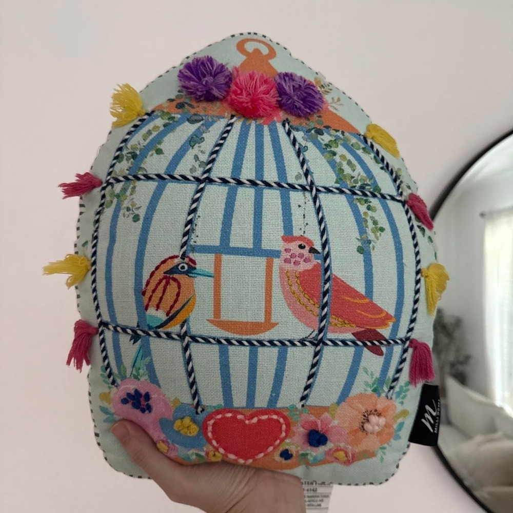 New Milli Home Embellished Bird Cage Throw Pillow